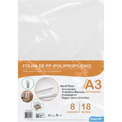 Folha Polipropileno A3 0.18mm PAL-01334 Plascony PCT 8 UN