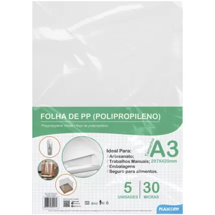 Folha Polipropileno A3 0.30mm PAL-01337 Plascony PCT 5 UN