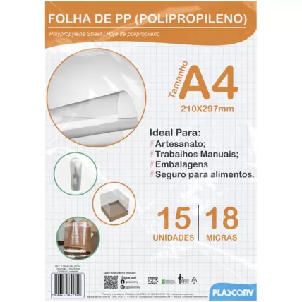 Folha Polipropileno A4 0.18mm PAL-01334 Plascony PCT 15 UN