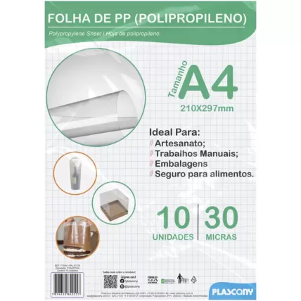 Folha Polipropileno A4 0.30mm PAL-01335 Plascony PCT 10 UN