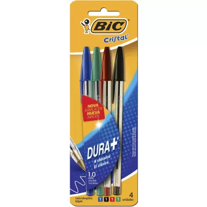 Caneta Esferográfica BIC Cristal Dura Mais 4 Cores BT 4 UN