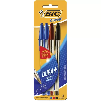 Caneta Esferográfica BIC Cristal Dura Mais Clássica BT 4 UN