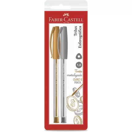 Caneta Esferográfica Trilux Metalizada Faber-Castell BT 2 UN