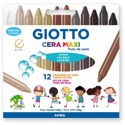 Giz de Cera Gizão Maxi 12 Cores Tons de Pele Giotto