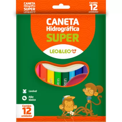 Caneta Hidrográfica Super 12 Cores Lavável Leo&Leo