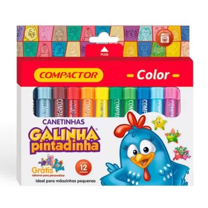 Canetas Hidrográficas Compactor Color Galinha Pintadinha 12 Cores