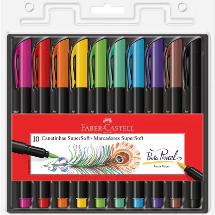 Canetinha Hidrográfica SuperSoft Brush Ponta Pincel 10 Cores Faber-Castell