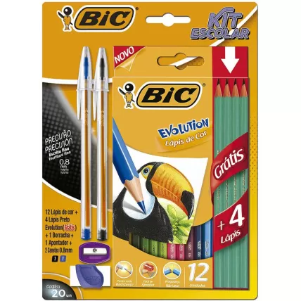 Kit Escolar II BIC Canetas + Lápis de Cor + Apontador + Borracha