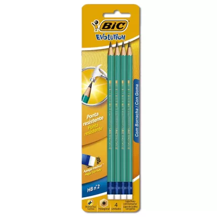 Lápis Preto BIC Evolution 2HB Sextavado com Borracha 4 UN