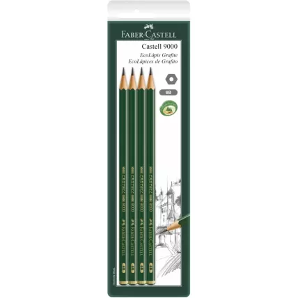 Lápis Grafite EcoLápis Castell 9000 6B Sextavado Faber-Castell BT 4 UN