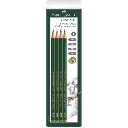 Lápis Grafite EcoLápis 9000 HB/2B/4B/6B Sextavado Faber-Castell BT 4 UN