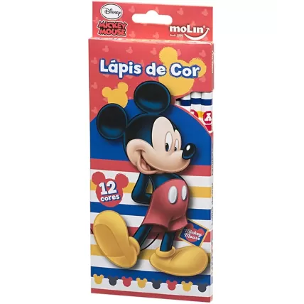 Lápis de Cor 12 Cores Disney Mickey Sextavado Molin