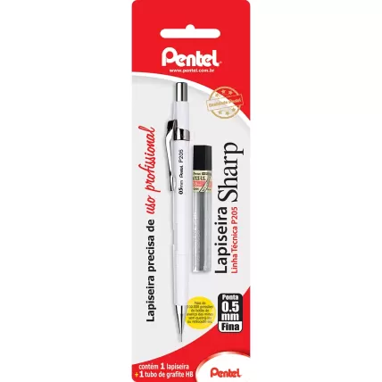 Lapiseira 0.5mm Branca + 1 Tubo de Grafite Pentel BT 1 UN