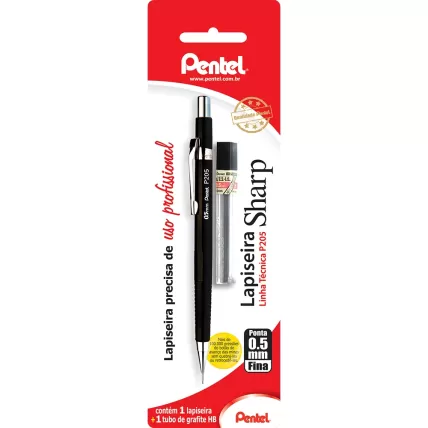 Lapiseira 0.5mm Preta + 1 Tubo de Grafite Pentel BT 1 UN