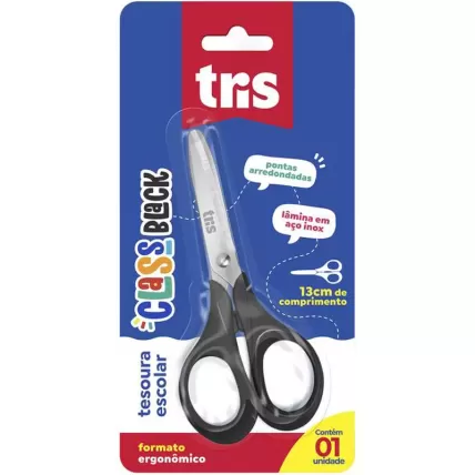 Tesoura Escolar Class 13cm Preto Tris