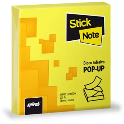 Bloco Autoadesivo Pop-Up 76x76 Neon Amarelo Stick Note 100 Folhas