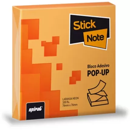 Bloco Autoadesivo Pop-Up 76x76 Neon Laranja Stick Note 100 Folhas