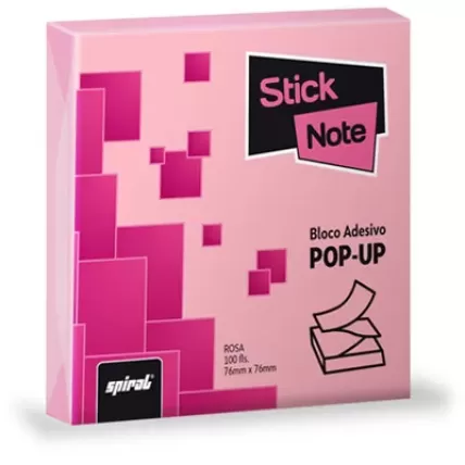 Bloco Autoadesivo Pop-Up 76x76 Rosa Stick Note 100 Folhas