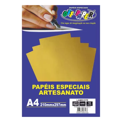 Papel Lamicote A4 250g 10 FLS Ouro Off Paper