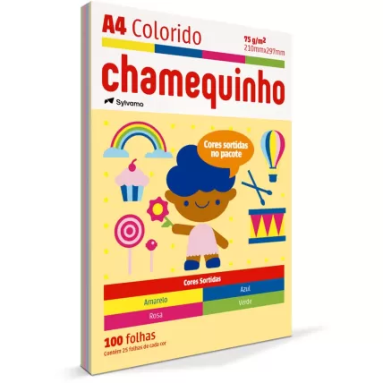 Papel Sulfite A4 75g Chamequinho Colorido 100 FL